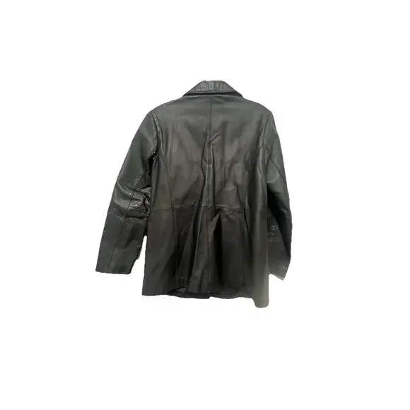 Worthington Women's 100% Genuine Leather Jacket Black Size M Blazer Mob Wife - Picture 2 of 16